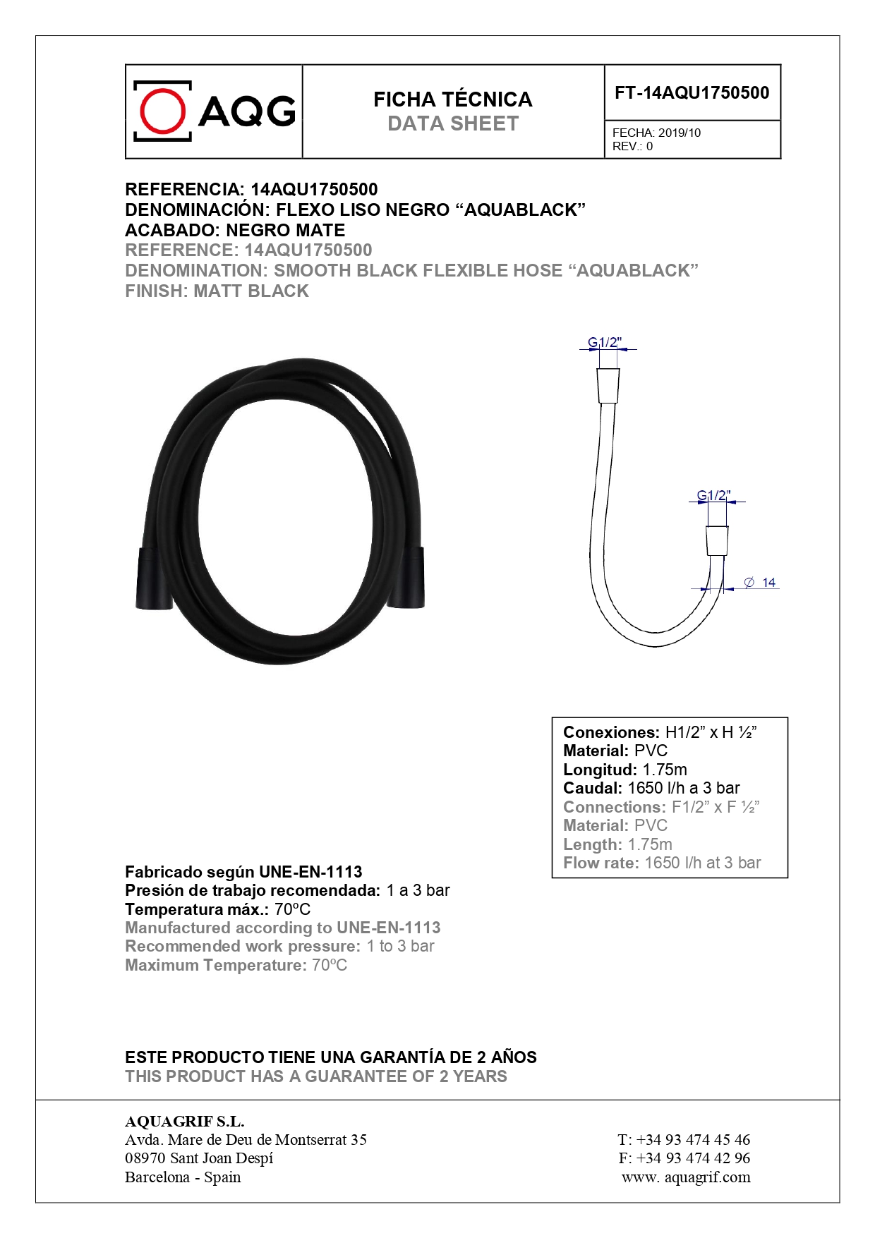 AQG Tube, однорычажный смеситель для ванны c набором для душа SETO, цвет черный матовый 01TUB417NG