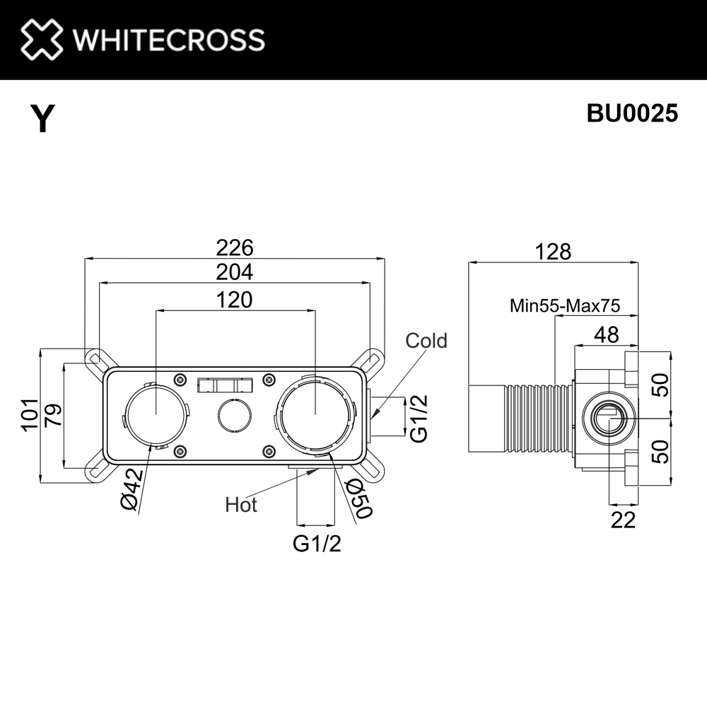 Встраиваемая часть смесителя WHITECROSS Y1225/Y1226/X1425