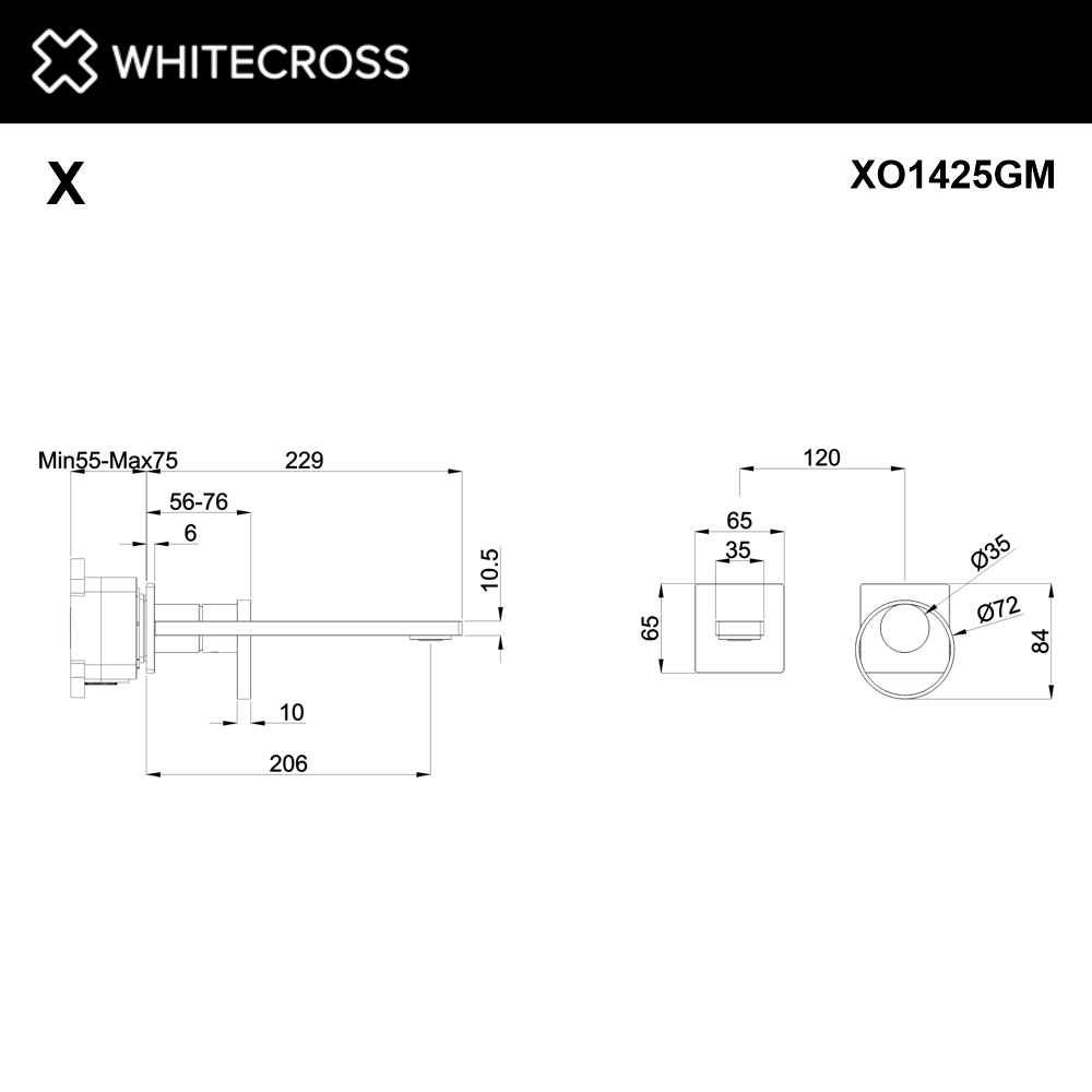 Смеситель для умывальника скрытого монтажа WHITECROSS XO1425GM (оружейная сталь)