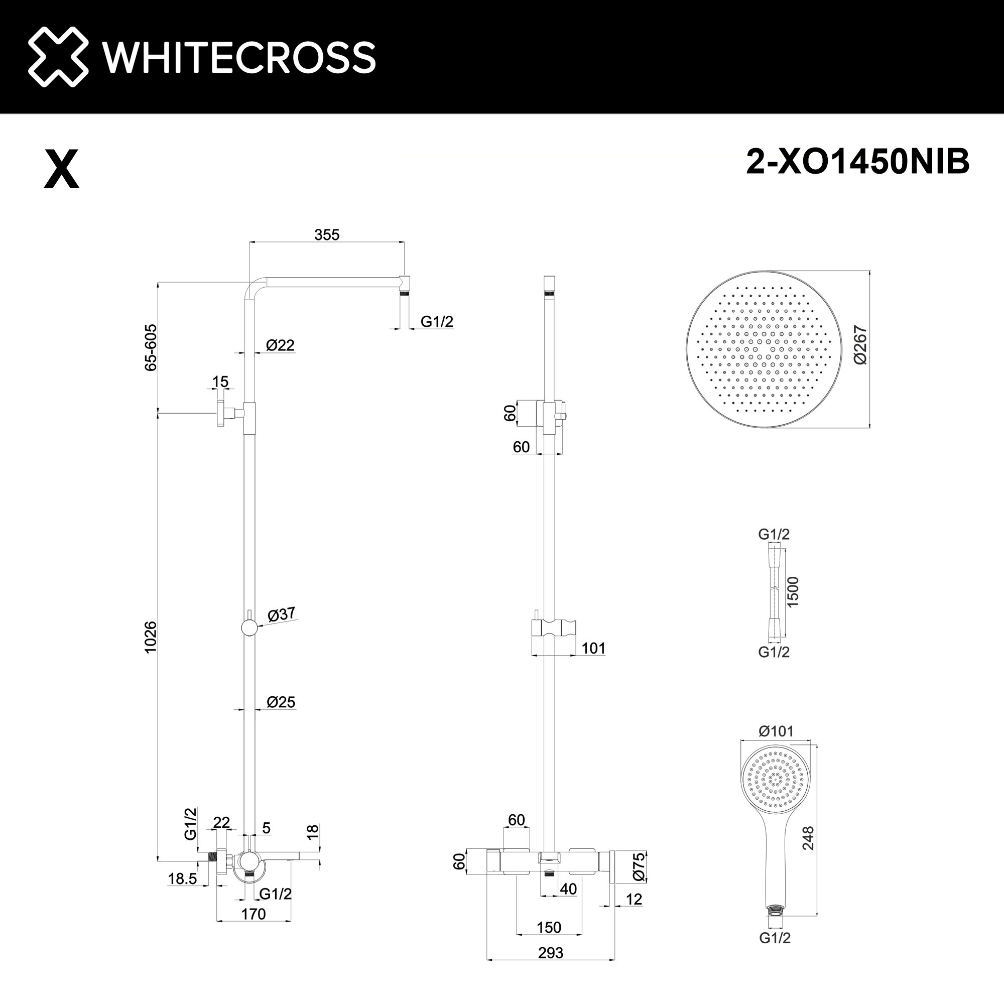 Система для душа наружного монтажа WHITECROSS XO1450BASICNIB (брашированный никель)