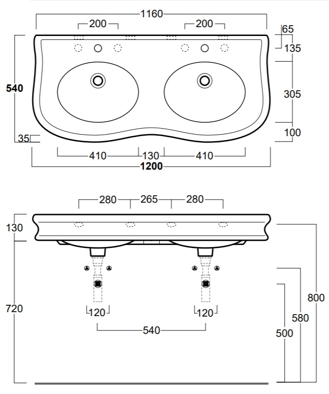 Раковина классическая 120x54 Simas Lante LA12