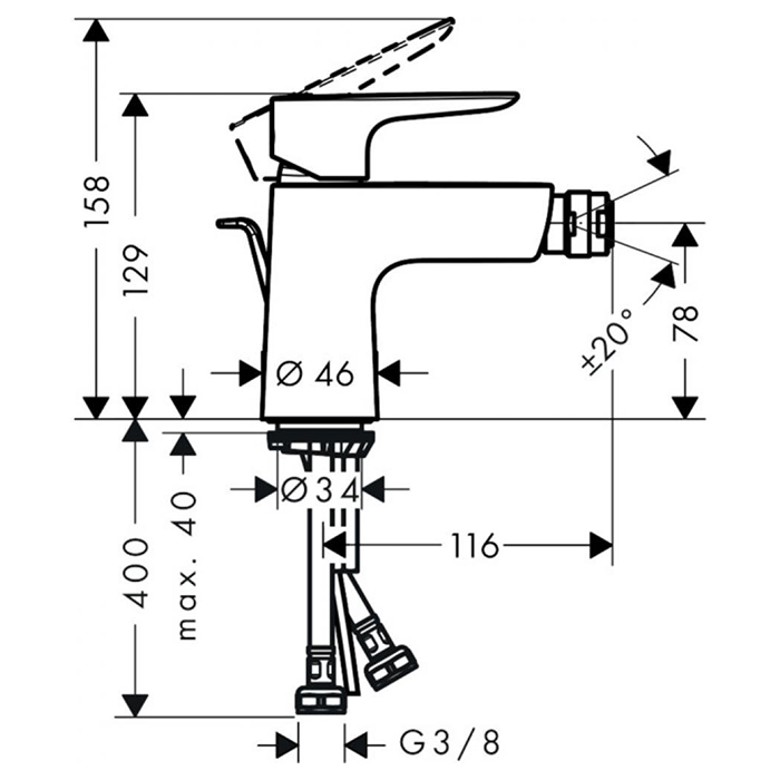 71720990 Hansgrohe Talis E Смеситель для биде, 1 отв., с донным клапаном, цвет: полированное золото