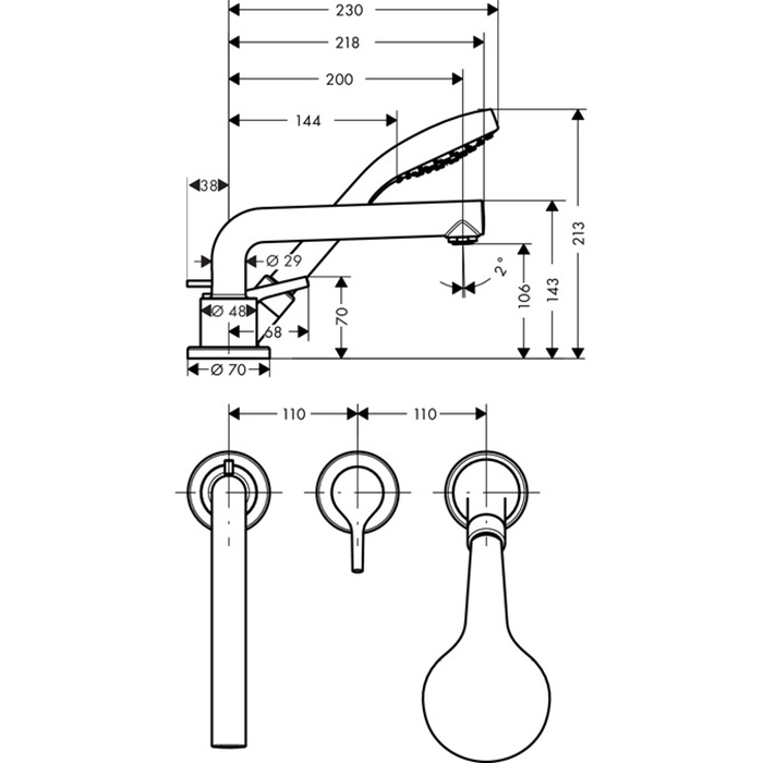 Hansgrohe Talis S Смеситель для ванны, на 3 отв., цвет: хром 72416000