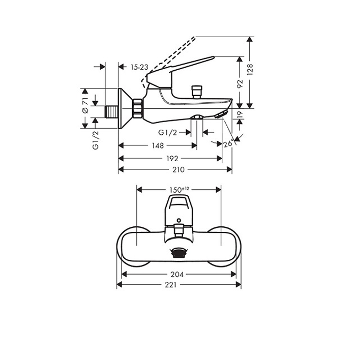 Hansgrohe Novus Loop  Однорычажный смеситель для ванны, с рукояткой-петлей, внешний монтаж, хром 71340000