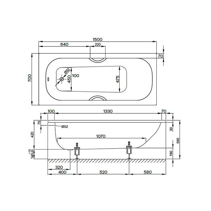 2941-000 AD PLUS Bette Form 2020 Ванна 150х70х42 см, с шумоизоляцией, BetteGlasur® Plus, цвет: белый