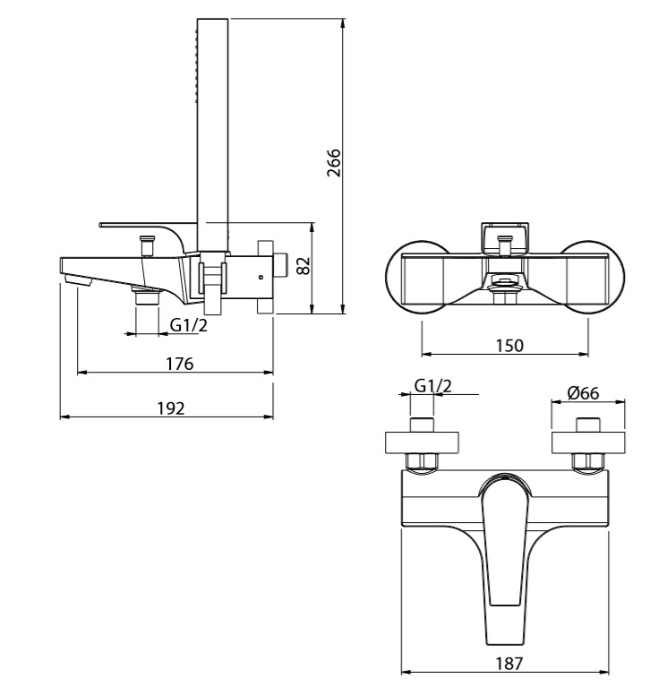 M&Z MAR00500 Marina Смеситель для ванны с душевым горнитуром, ХРОМ