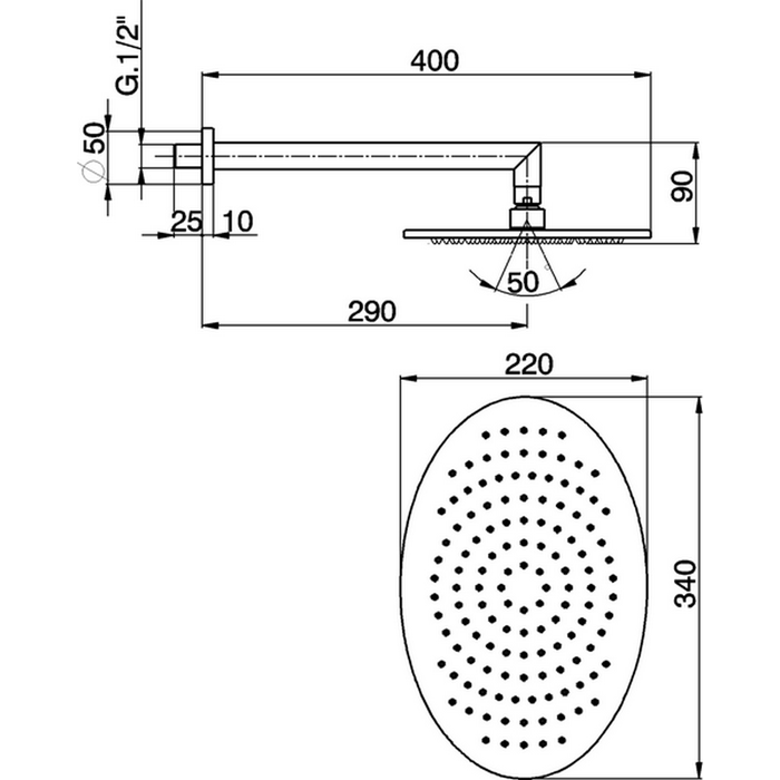 CISAL Shower Верхний душ 340х220 мм с настенным держателем L290 мм, цвет: хром DS01349021 Акция