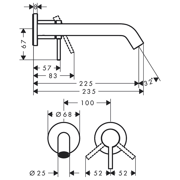 73351670 Hansgrohe Tecturis S Смеситель для раковины, встраиваесый, излив:22,5 см, цвет: черный матовый
