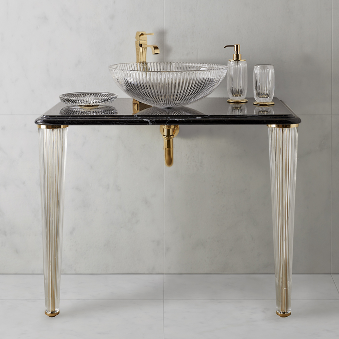 3SC Elegance Консоль ELEGANCE 90х54хh97см с раковиной EL11, топ-мрамор nero marquinia, сифон, цвет: золото 24к. Lucido EL3090NMGD