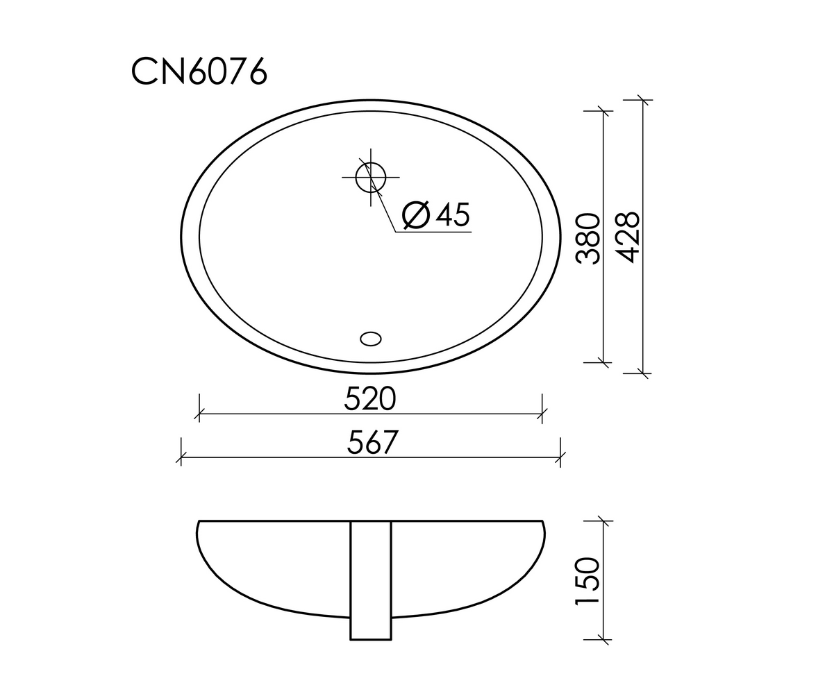 CN6076 Ceramica Nova Раковина встраиваемая под столешницу CERAMICANOVA Element 520x380x150 мм, с крепежом и шаблоном для установки, арт. CN6076