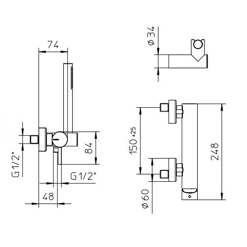 02201543 Palazzani Idrotech настенный смеситель для душа, Матовый белый 43/04Q