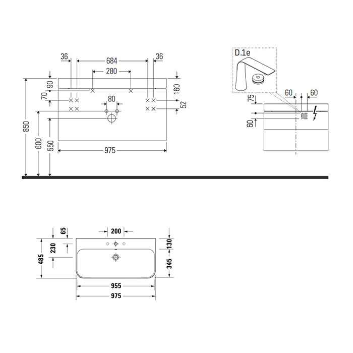 Duravit Happy D.2 Plus Комплект мебели 97.5х49, в компл.с сиф и донным клап, раковина bi-color, подвесной, цвет: графит супермат HP4638O8080