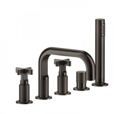 Gessi Inciso+ Смеситель для ванны на 5 отверстий с изливом, переключателем, ручным душем и шлангом 1,50 м., цвет: black XL 58140#299