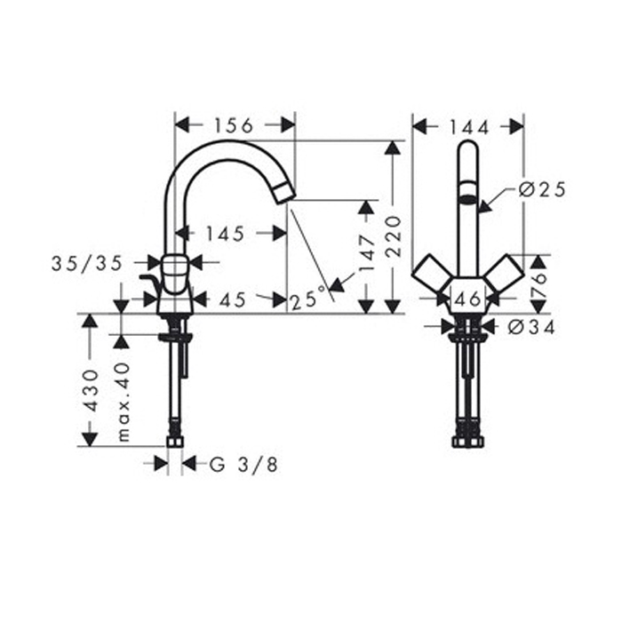 Hansgrohe Logis Смеситель для раковины, на 1 отв, с 2 ручками, цвет: хром 71221000