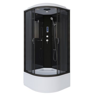 Душ.каб. NG-6508-14P (900х900х2150) высокий поддон(40см) стекло тонированное алюм черный