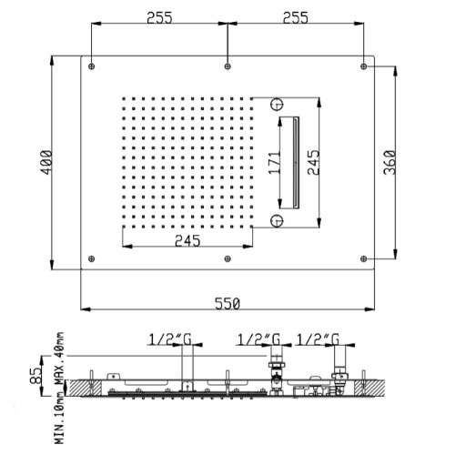 AquaElite душ встраиваемый в потолок 3 режима 550x400 SF021A05Q чёрный матовый