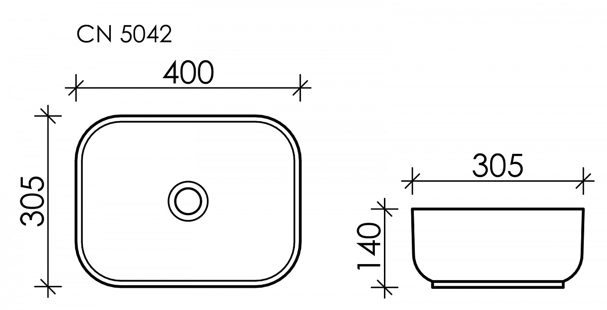 Умывальник чаша накладная прямоугольная Element 400*305*140мм