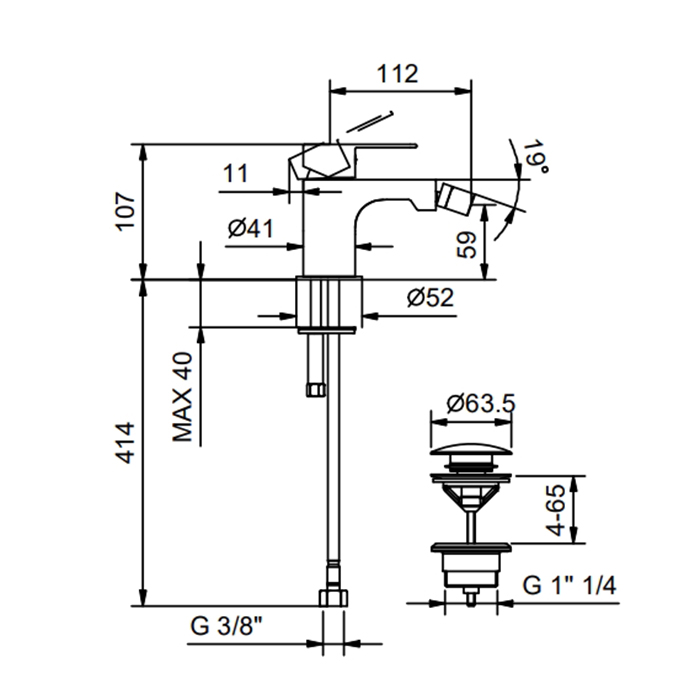 Fantini Myo Смеситель для биде на 1 отв., цвет: черный матовый 61 13 V608F