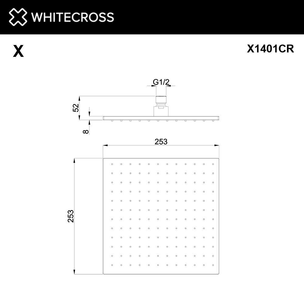 Верхний душ WHITECROSS 25x25 см X1401CR (хром)