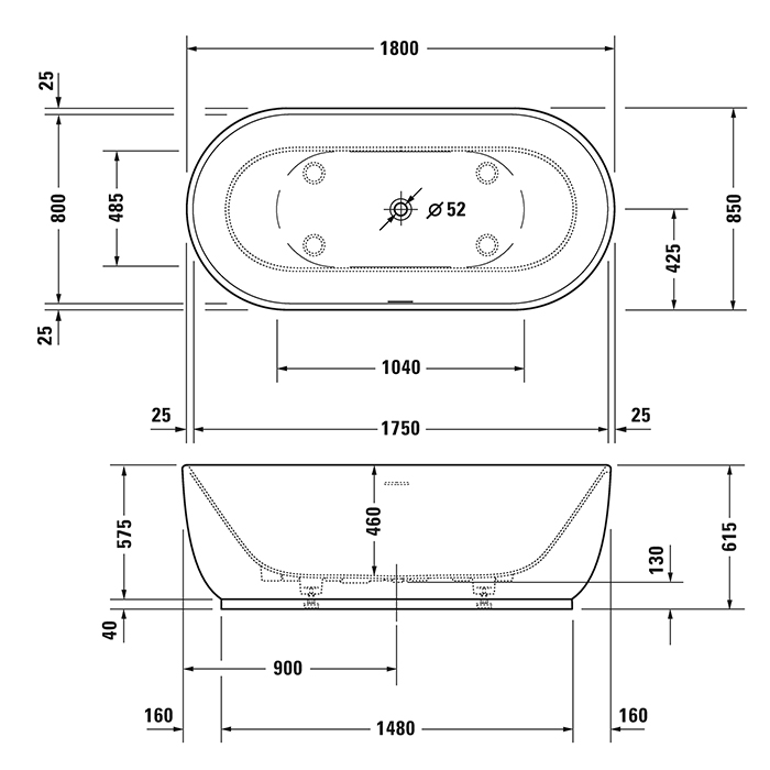 Duravit Luv Ванна отдельностоящая из минерального литья 180x85см, цвет белый, с ножками и слив-переливом., цвет: белый 7,00434E+14