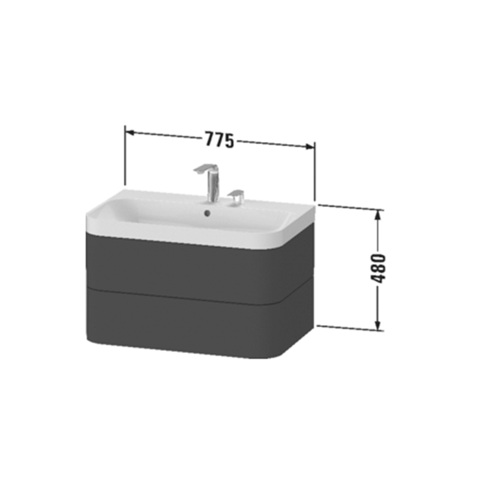 Duravit Happy D.2 Plus Тумба подвесная с раковиной 77.5х49х46.8см., без отв., 2 ящика, выпуск и сифон в комплекте, цвет: белый глянцевый HP4347N2222