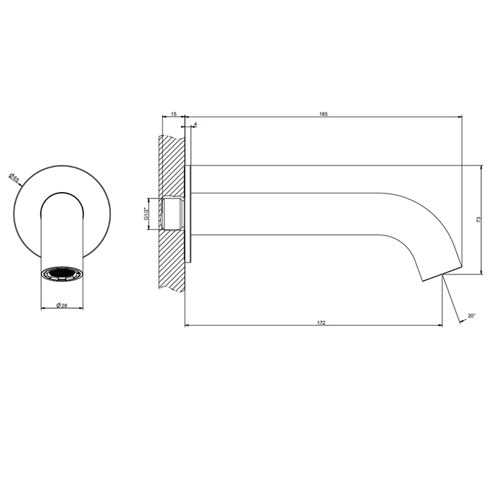 Gessi 316 Излив для ванны 172мм на 1/2, с удаленным управлением, цвет: brushed black metal pvd 54008#707