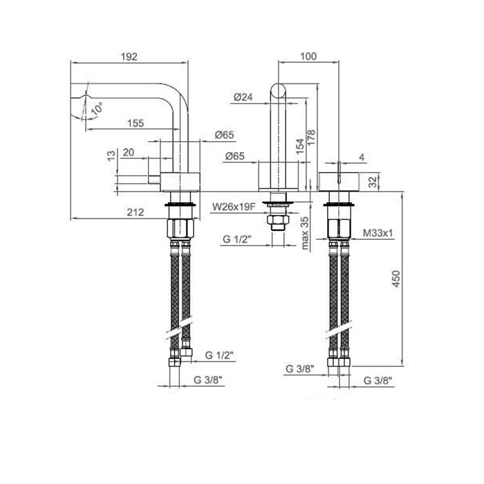 Fantini AF/21 Смеситель для раковины, 2 отв., излив: 155 мм, цвет: хром 27 02 A104WF
