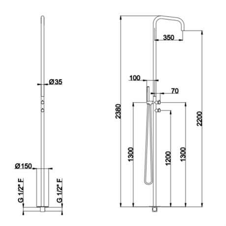 CL031E03Q AQUAELITE отдельностоящая душевая колонна KINO, 35 мм, 1/2"