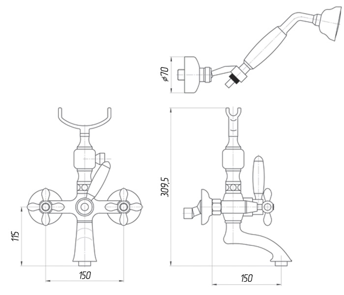 PRINCETON plus Смеситель для ванны ML.PRP-8002.CRDO хром золото