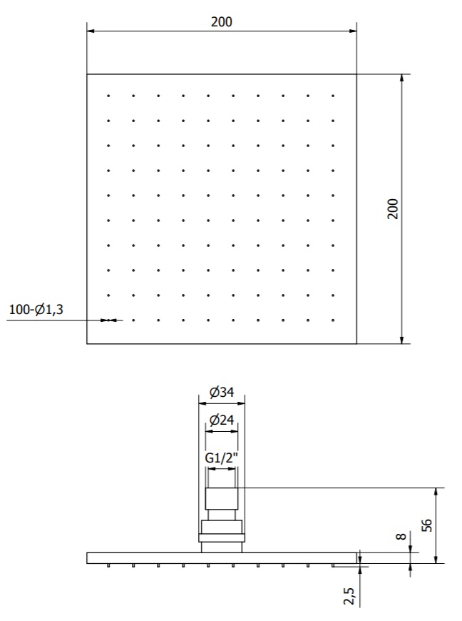 MA021NP IB rubinetti Верхний душ 200x200 чёрный матовый