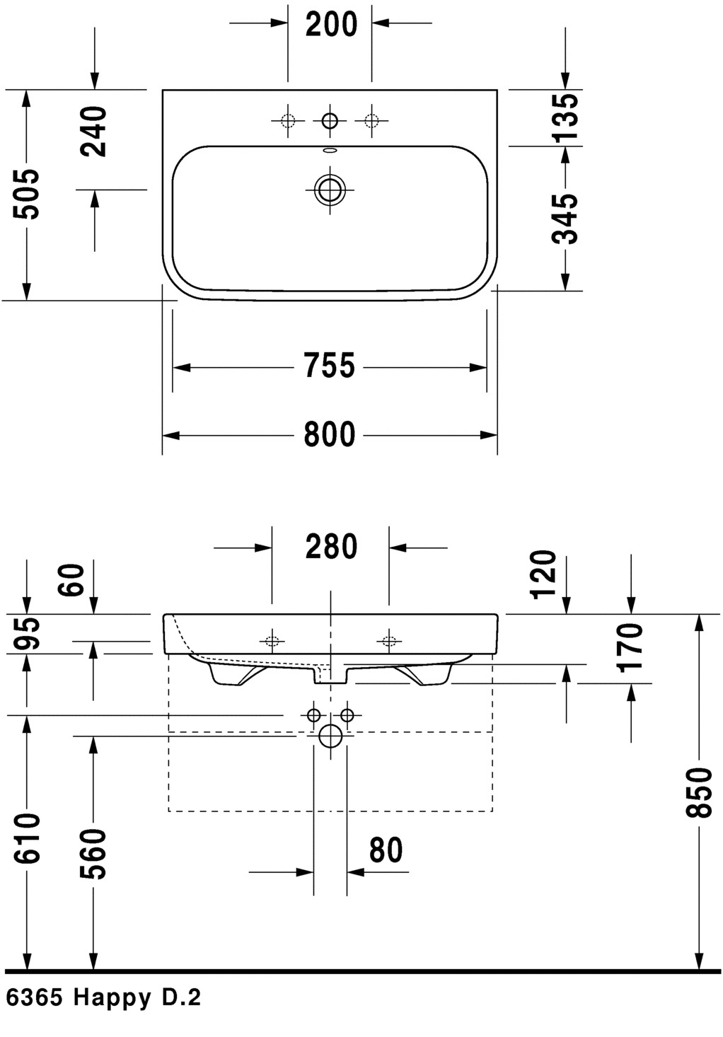 Раковина 80x50 для мебели Duravit Happy D.2 2318800000