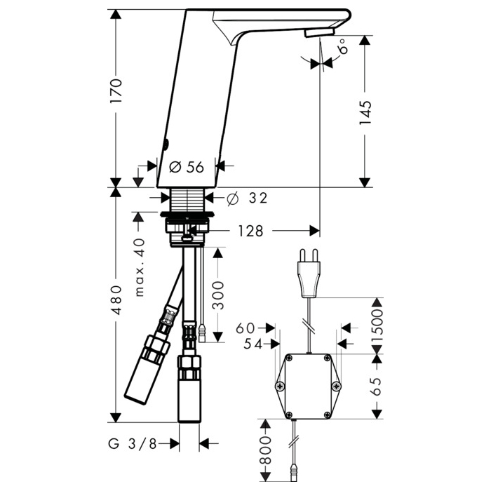 Hansgrohe Metris S Смеситель для раковины, электронный, 1 отв., цвет: хром 31102000
