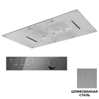 KT036A03Q AquaElite верхний душ 850x540 мм с 4-мя режимами и термостатом, шлиф. сталь