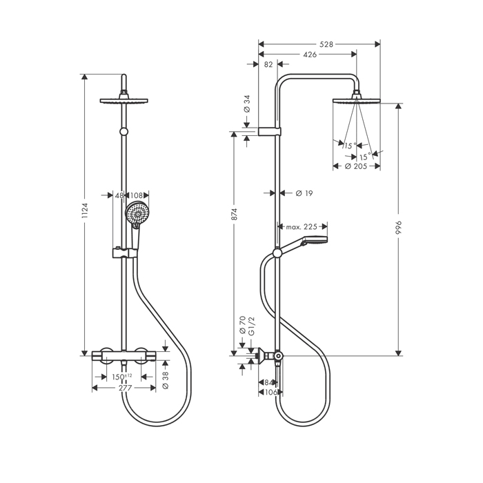 Hansgrohe Vernis Blend Душевая стойка с верхним душем 200 1jet с термостатом, цвет: матовый черный 26276670