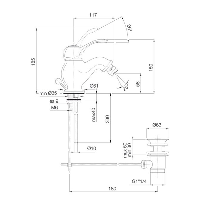 Carlo Frattini Lamp, Смеситель для биде, цвет: Хром F3302CR