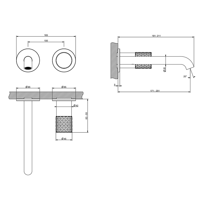 Gessi Habito Intreccio Смеситель для раковины, встраиваемый, излив: 18см., цвет: Black Metal PVD 70188#706