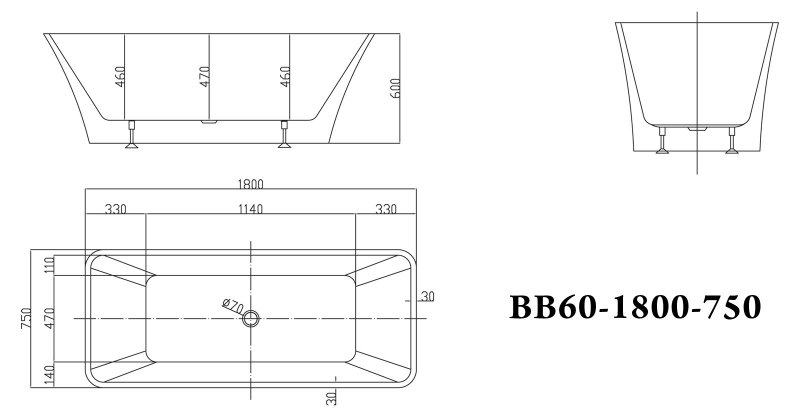 Belbagno Ванна акриловая отдельностоящая 180x75 BB60