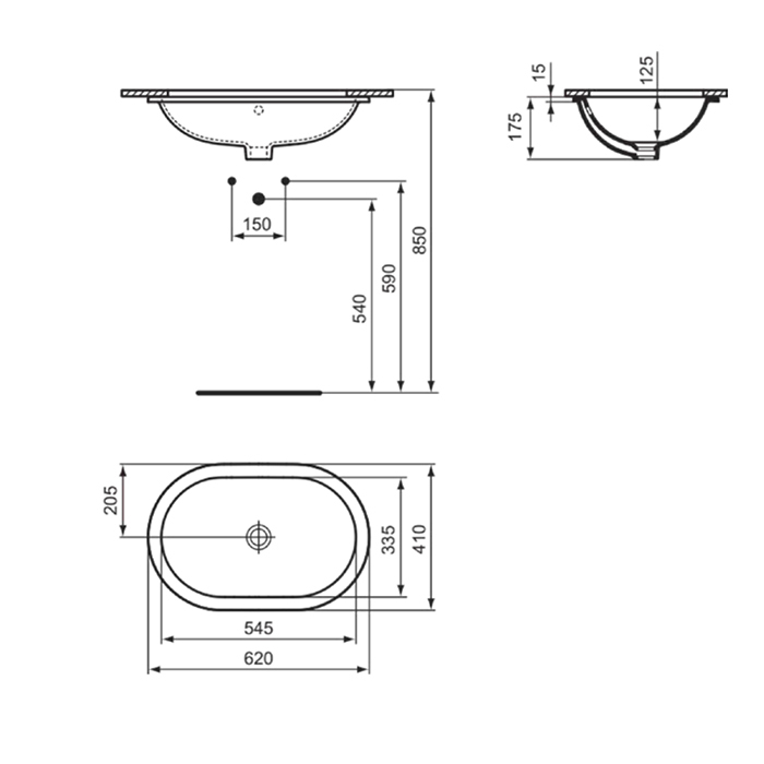 E505001 Ideal Standard Connect Раковина 62x41см., встраиваемая снизу, цвет: белый