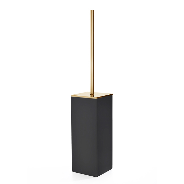 3SC Mood Black Туалетный ёршик, напольный,  композит Solid Surface, цвет: чёрный матовый/золото 24к. MN17AGD
