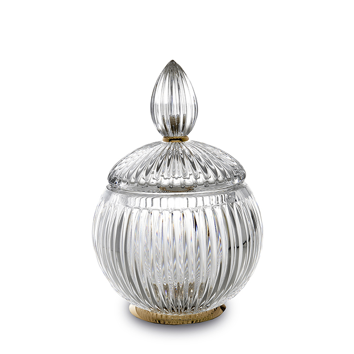 3SC Elegance Баночка универсальная, D=12/h18 см, с крышкой, настольная, цвет: прозрачный хрусталь/золото 24к. opaco EL49ACRGO