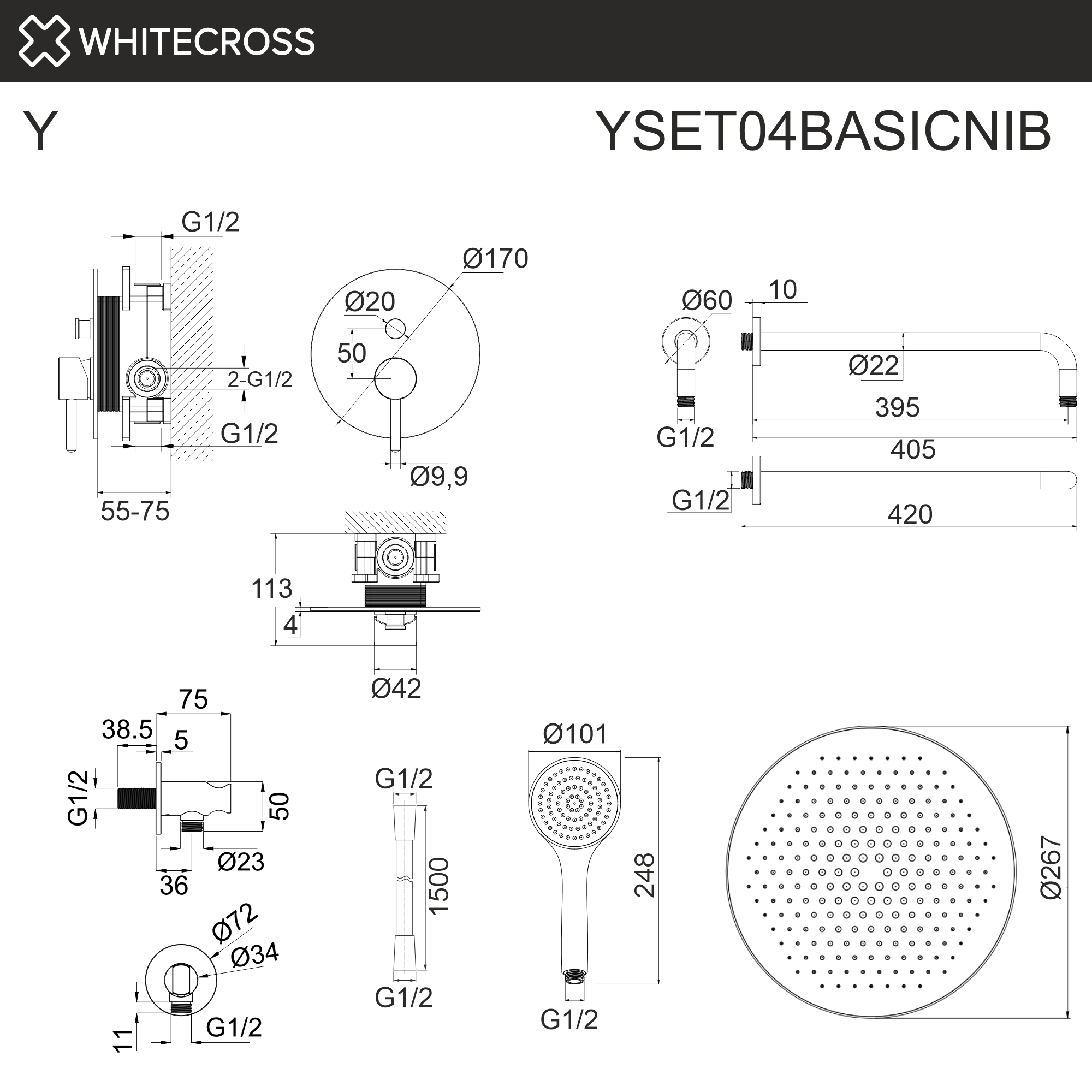 Система для душа скрытого монтажа WHITECROSS YSET04BASICNIB (брашированный никель)