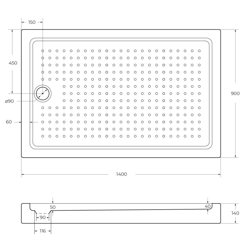Cezares TRAY-A-AH-140/90-15-W Акриловый поддон 90x140