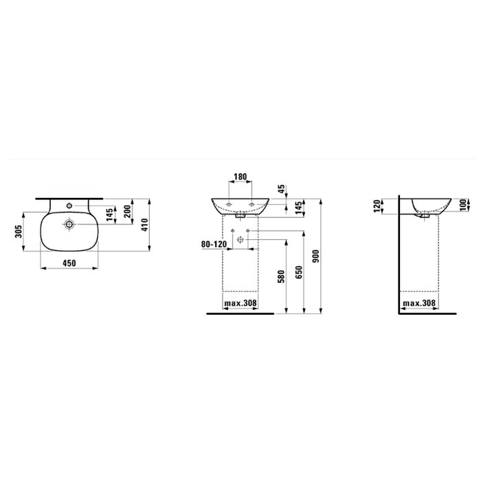 Laufen INO Раковина 45х41х12 см, 1 отв., покрытие LLC, цвет: белый 8.1530.1.400.104.1