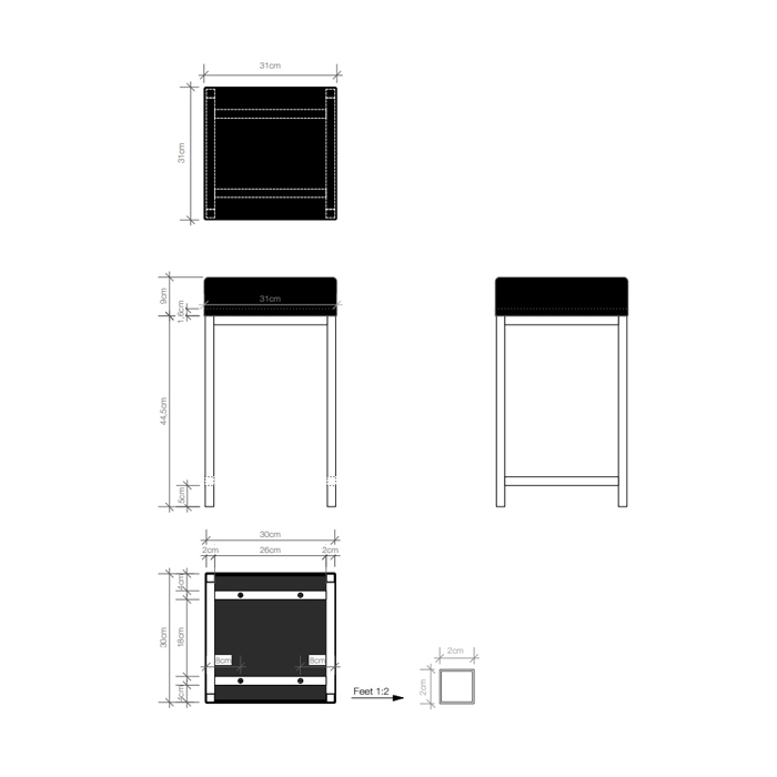 Decor Walther DW 64 Табурет 30x30x52cм, напольный, цвет: хром / белый 502804