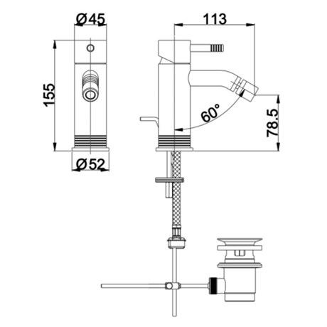 RU724E61Q AQUAELITE смеситель для биде KINO с донным клапаном, 3/8", шлифованное золото (PVD)