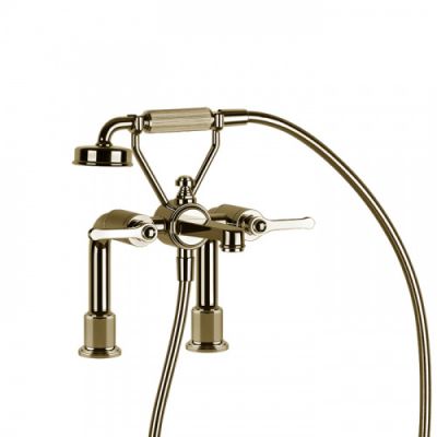Gessi Venti20 Смеситель для установки на борт ванны на 2 отверстия, двухвентильный, с ручным душем и шлангом 1500 мм., цвет: Brass PVD 65115#710
