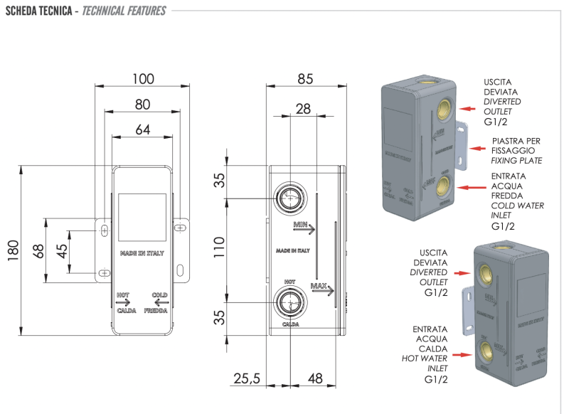 Скрытая часть смесителя на 2 потока Remer RRBOX92