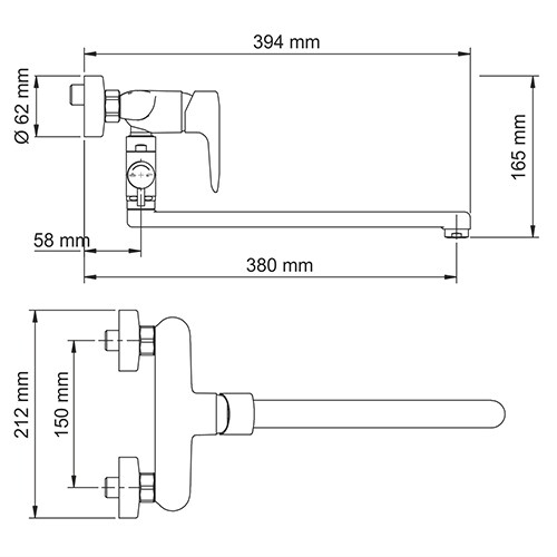 Vils 5602L Смеситель для ванны с длинным изливом Размеры (Ш/В/Г): 21,2х16,5х39,4 см