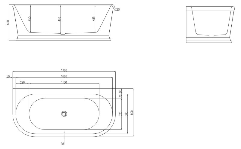 Belbagno Ванна акриловая пристенная 170x80 BB408