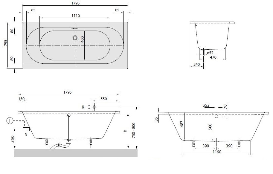 Ванна Villeroy&Boch O.Novo Duo 180x80 UBA180CAS2V-01
